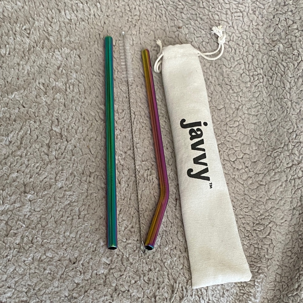 Javy Stainless Steel Straw Set Premium Iridescent Silicone Tip Cleaning Brush